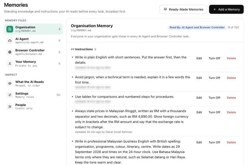 AiServa Memories page