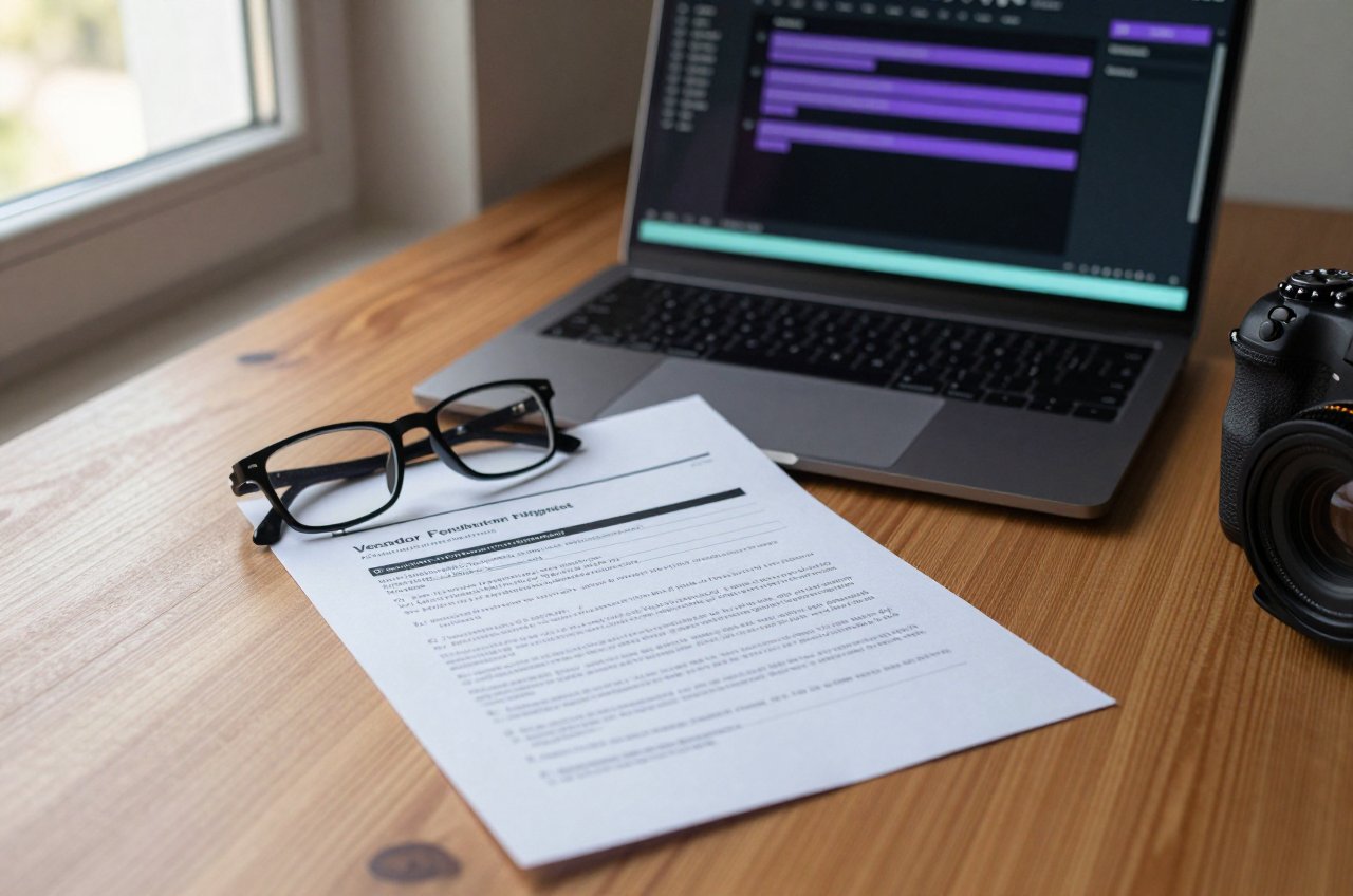 A lawyer's desk with a printed contract, reading glasses and a laptop showing highlighted clauses